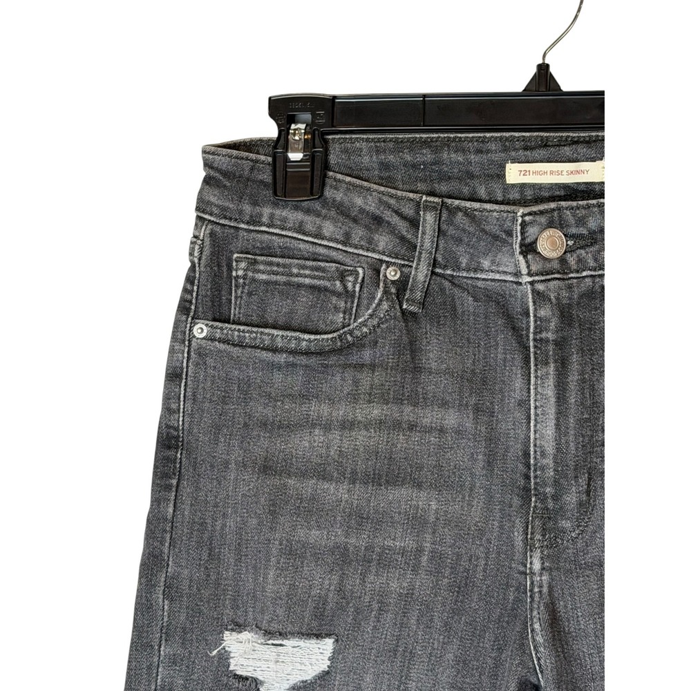 Levi's 721 High Rise Skinny Jeans Women 28 Washed Black Distressed Streetwear - Picture 6 of 10